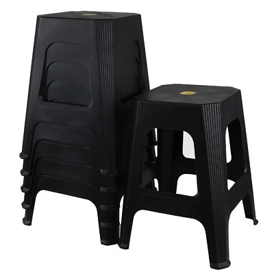 Paquete de 6 taburetes apilables de plástico Mayish, taburetes apilables de plástico, negros Foto 1 de 4