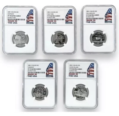 2001 S Silver Quarter 5 Coin Set NGC PF70 UC  Proof PR70 - Image 1 of 2