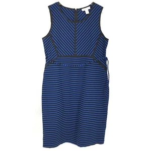 Motherhood Maternity Womens Dress Medium Blue Sleeveless Belted Zipper Striped - Picture 1 of 19