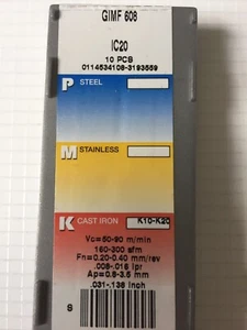 Iscar - Parte apagada - 7 insertos de ranura de carburo nuevos GIMF 608 IC20 CNC - Imagen 1 de 2