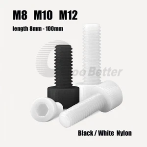 Socket Cap Head Screws Allen Key Head Nylon Bolts Black & White M8 M10 M12 - Picture 1 of 8