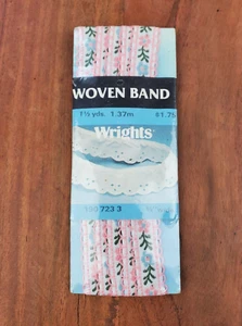 Vintage 1983 Wrights 1-1/2 Jahre gewebtes Band Borte Kanten flach überbacken NEU NOS - Bild 1 von 2