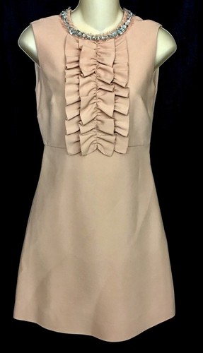 Abito Miu Miu rosso pesca arricciati strass senza maniche taglia 0 2