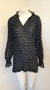 M&S Collection Black & White PLeated Long Sleeve Blouse - Size 8 Reg - NEW! - Picture 1 of 6