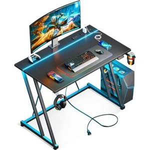 Small Computer Gaming Desk with LED Lights & Power Outlet Rectangular Table New - Picture 1 of 7