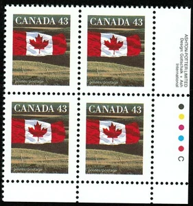 Canada sc#1359 Flag over Field, LR Ashton-Potter Imprint Block, Mint-NH - Picture 1 of 2