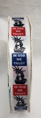 Vintage Wrights In God We Trust Ribbon 10 Yards 5/8" Wide Red/White/Blue  NOS Foto 1 de 4
