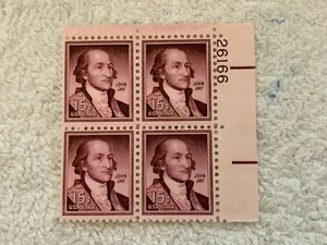 Scott # 1046 - US Plate Block Of 4 - John Jay - MNH -1958 stock photo - Picture 1 of 2