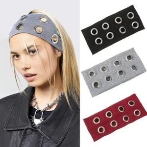 Metal Eyelets Punk Headwrap Fabric Hollowed Out Eyelets Headband Steampunk - Picture 1 of 17