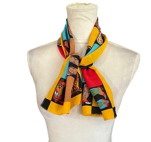 Bob Mackie Wearable Art Scarf Western Cowboy Boots Cactus Whimsical 100% Silk - Picture 1 of 9