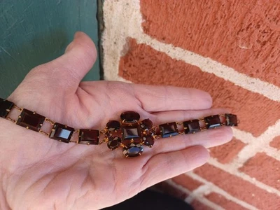 VINTAGE ART DECO CZECH ERA OPEN BACK BEZEL FAUX GARNET GLASS LINK BRACELET - Image 1 of 4