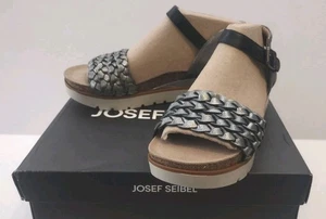 NEW JOSEF SEIBEL ANKLE STRAP~ BRAIDED PLATINUM~BLACK~ BROWN~SIZE 37(6-6.5) - Picture 1 of 13
