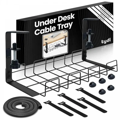 Under Desk Cable Tray Management No Drill Tidy Wire Cord Storage Rack Organizer - Image 1 of 4