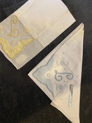 ВИНТАЖНЫЙ HANKY MADEIRA МОНОГРАММА ИНИЦИАЛ «L» ЛЬНЯНОЙ - Изображение 1 из 4