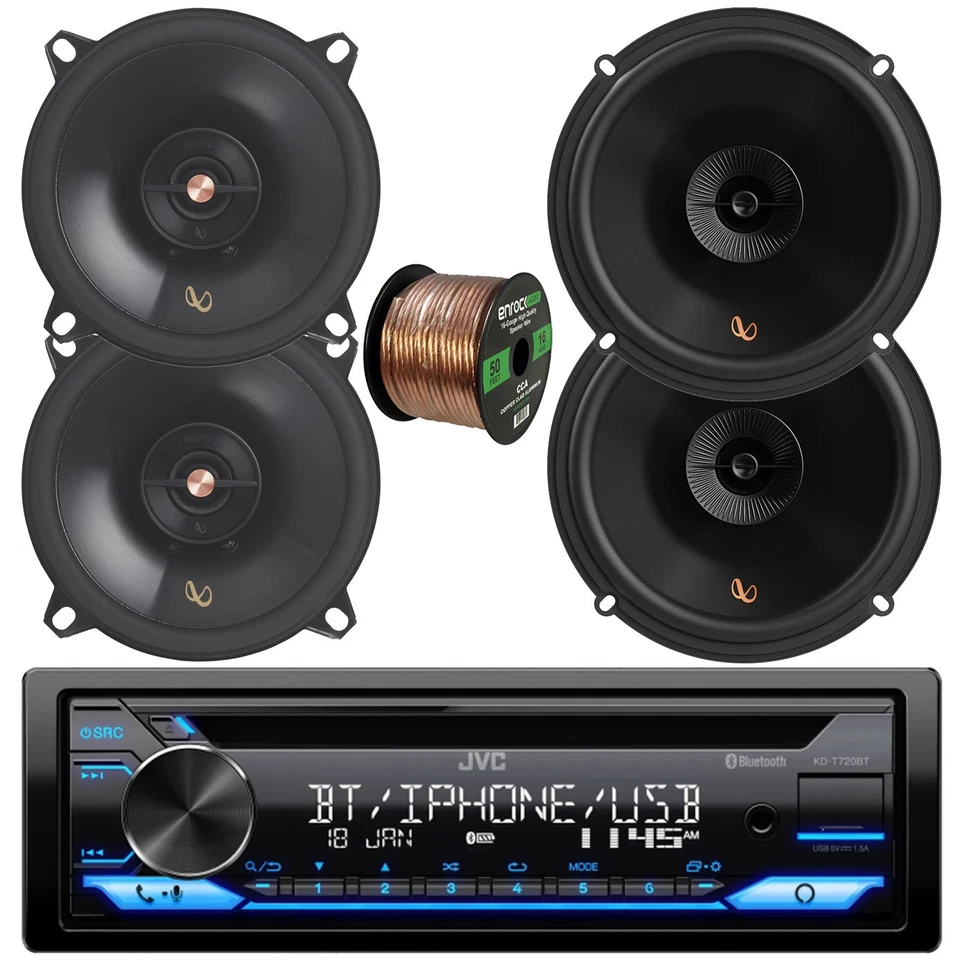 JVC KD-T720BT Single DIN Bluetooth CD Radio, 2x 5.25" + 2x 6.5" Speakers, Wire - Image 1 of 4