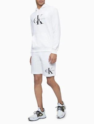 Calvin Klein Monogram Pullover Fleece Hoodie, Bright White, Men’s Size Large - Image 1 of 4