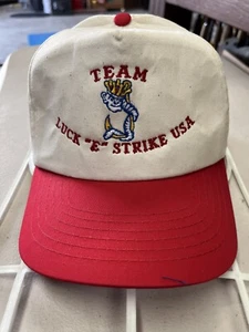 Vintage TEAM Lucky “ E “ STRIKE USA CAP , White With Red Bill - Picture 1 of 7