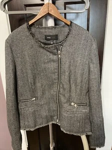 MNG CASUAL GRAY WOOL BLEND FRONT ZIPPER METALLIC TWEED SUIT JACKET BLAZER NEW-L - Picture 1 of 6