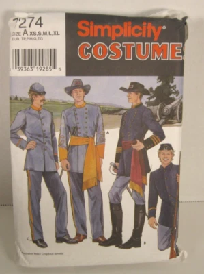 Simplicity 7274 Civil War Costumes Pattern Teen & Men's XS-XL 30-48 Uncut - Image 1 of 2