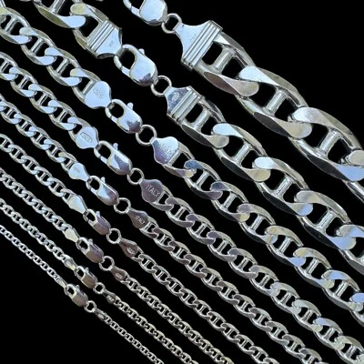 Real Solid 925 Sterling Silver Mariner Link Chain Or Bracelet ITALY 2.5mm-16mm - Image 1 of 4