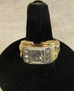 18K Heavily Gold Electroplated HGE Ring Glass Accents Size 9 1/2 Vintage - Picture 1 of 9