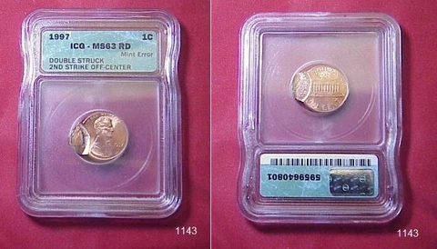 1997 Lincoln Cent Error - Double Strike BU ICG Certified Cover
