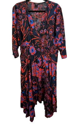 Vestido Desigual Talla 46 EE. UU. 14/2XL Multicolor Floral Midi Asimétrico Hada Artístico Foto 1 de 4