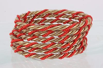 JUEGO DE 6 PULSERAS BRAZALETE CUERDA CUENTAS DORADO Y NARANJA MODA 4331B Foto 1 de 2