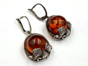 Antique Amber Silver 875 Earrings Baltic Amber Germany 10g 1900s - Picture 1 of 5
