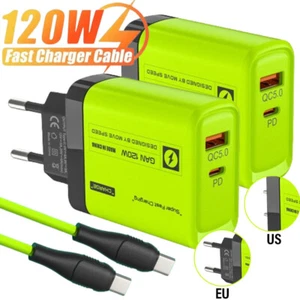 120W USB Charger Kit Green Wall Plug EU/US Adapter Fast Charging Dual USB Type C - Photo 1 sur 15