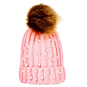Toddler Baby Little Girls Pom Pom Pearl Beanie Hat 6- 12 month  12- 24 m 2T Pink - Picture 1 of 6