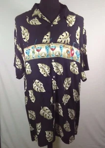 Campia Moda Hawaiian Aloha Camp Shirt Black Tropical Cocktails Rayon Mens 2XL  - Picture 1 of 6