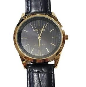 Miykon Men's Watch Large Round Black Dial on Black Leather Band needs battery - Picture 1 of 6