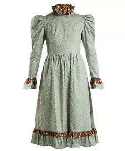 Batsheva Women’s Dress 0 Green Floral Praire Midi Victorian Inspired Frill Neck - Picture 1 of 9