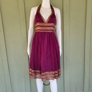 NWT ADRIANNA PAPELL Burgundy Silk Chiffon Halter Sequin Dress 4 - Picture 1 of 5