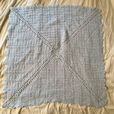 Cobertor azul vintage feito à mão de crochê afegão azul 32 X 33 - Imagem 1 de 3