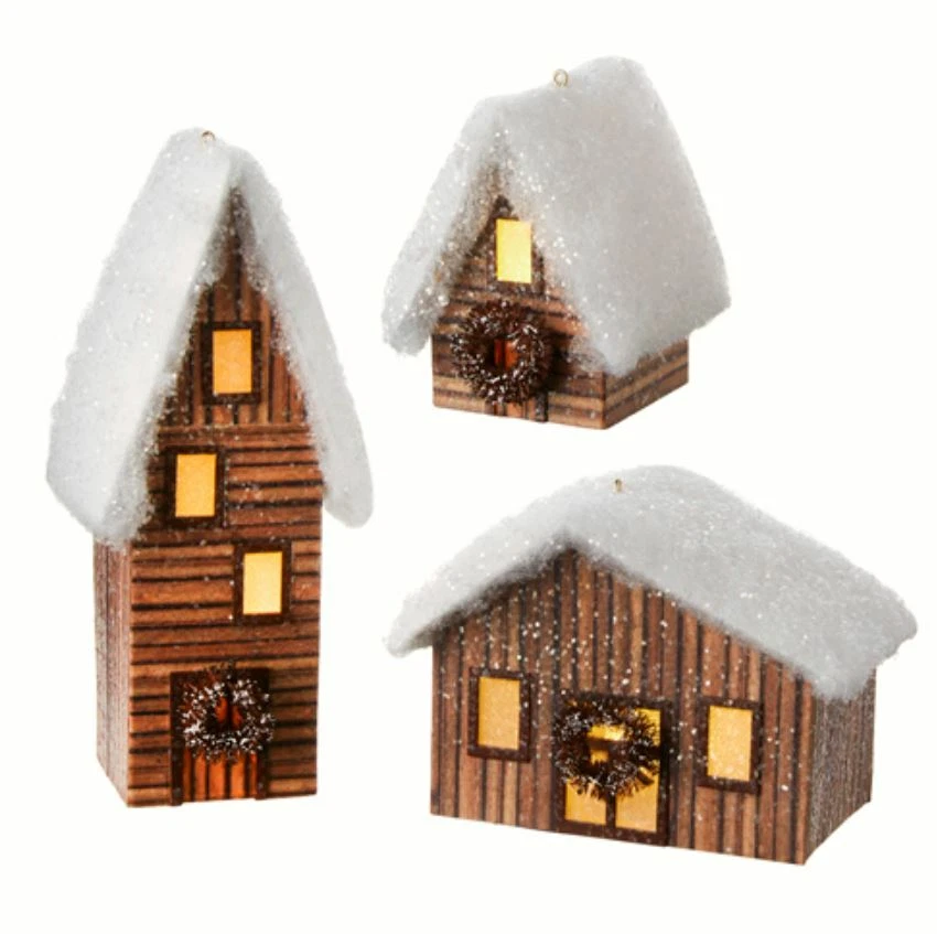 Juego/3 Corona de Cabina de Nieve Iluminada de 7" Retro De Colección Adorno de Navidad Decoración Foto 1 de 1