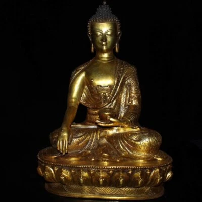 Estatua antigua china de 13,6" de latón Sakyamuni Buda antigua estatua de Buda de latón  Foto 1 de 4
