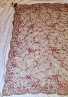 Sari de lentejuelas bordadas florales, indio, boda, fiesta (38" x 234") Foto 1 de 4