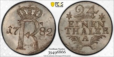 1782 A Prussia Billon 1/24 Thaler PCGS MS65                                 2582 - Image 1 of 4