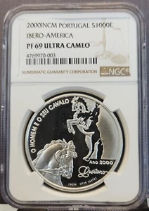 2000 PORTUGAL SILVER 1000 ESCUDOS THE MAN AND HIS HORSE NGC PF 69 ULTRA CAMEO - Picture 1 of 3