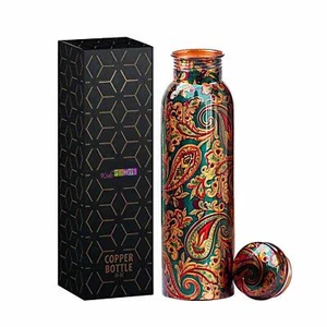 Pure Copper Water Bottle Printed Copper Multicolour Vessel 1000 ML Good Health  - Picture 1 of 3