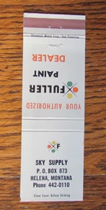FULLER PAINT MATCHBOOK COVER: SKY SUPPLY HELENA, MONTANA 1970s MATCHCOVER -A23 - Picture 1 of 1