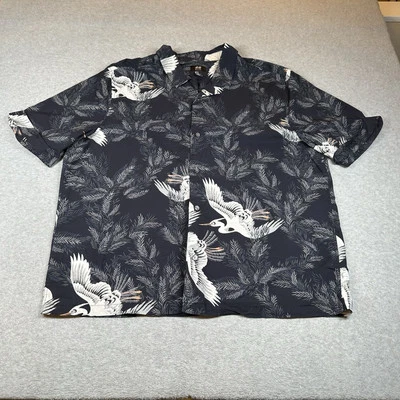 H&M Hawaiian Aloha Shirt Mens XL Navy Blue Birds Floral Modal Cotton Blend - Image 1 of 4