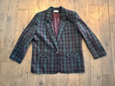 Chaqueta Blazer Para Mujer Alfred Dunner 16 Verde Azul Forrada a Cuadros Un Solo Pecho Foto 1 de 4
