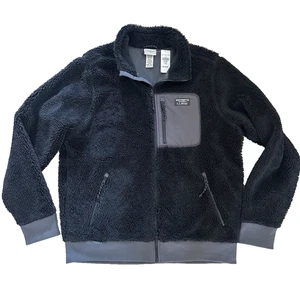 LL Bean Deep Pile Sherpa Fleece Full Zip Jacket Black Zip Pockets Men's M REG - Picture 1 of 4