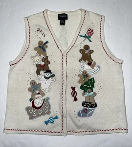 Diseñadores Originales Studio Joy Mujer Marfil Navidad Suéter Chaleco Talla XL - Imagen 1 de 11