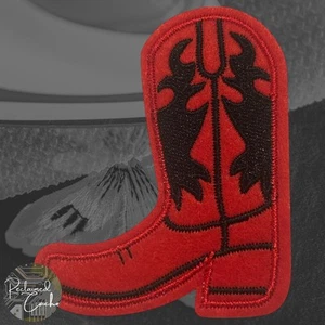Cowboy Boot in Red and Black Iron On Patch Applique Embellishment - Picture 1 of 2
