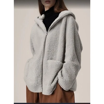 CAbi Style 163 Teddy Sherpa Fleece Hooded Sweater Jacket Cream - Size M - Image 1 of 4