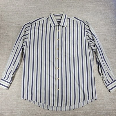 Camisa de vestir Burberry London grande a rayas de algodón tejida azul tostado blanco para hombre  Foto 1 de 4